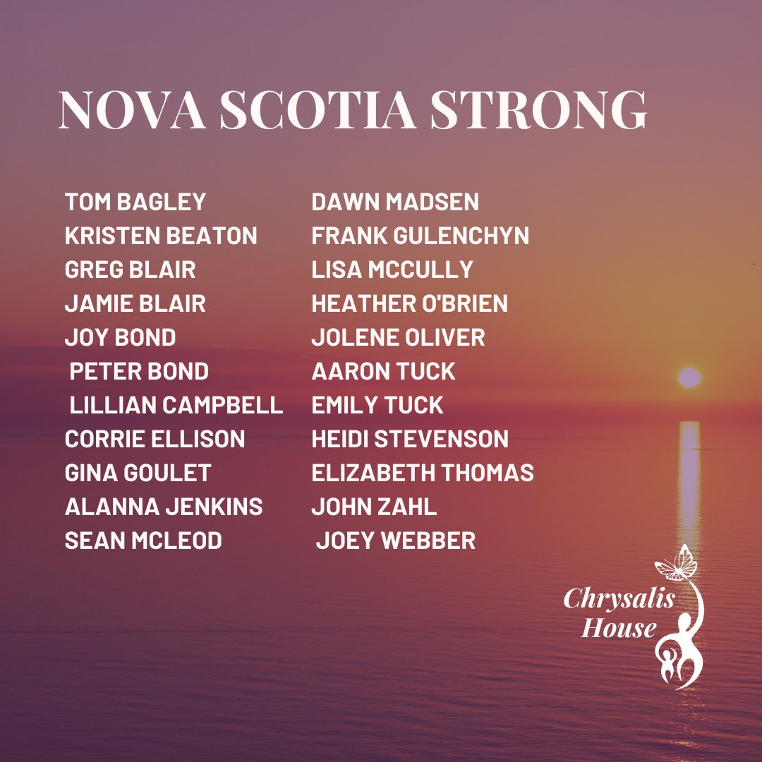 Remembering the lives lost three years ago in the Portapique mass shooting.  For reflection, visit: 📺Using Our Influence's discussion: youtube.com/watch?v=g3ezKB…  🎙Somebody Must Say These Things: thans.ca/somebody-must-… #Portapqique #NovaScotia #ChrysalisHouse #Remembrance