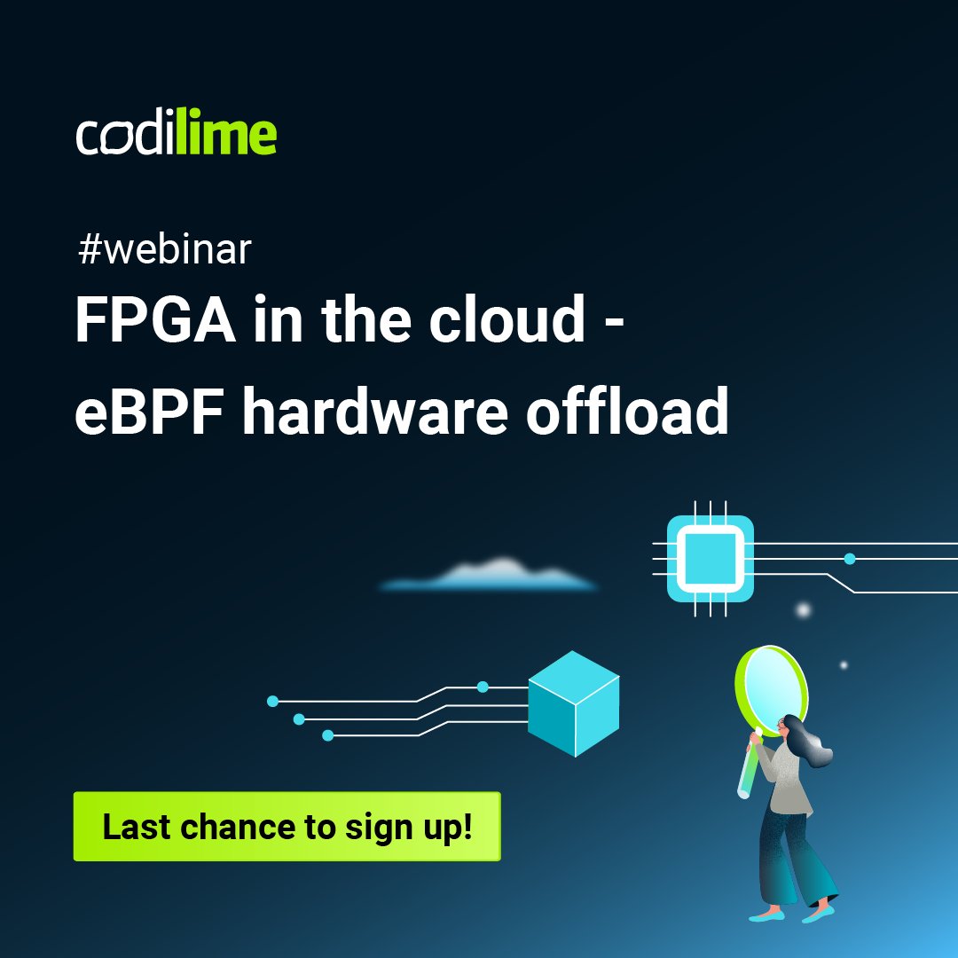 Last call to register for the webinar and delve into the topic of Linux eBPF offloading using FPGA devices in the cloud. ⏰ Join us today! 🕒 8:30 AM PST Register below, and see you at the session! hubs.ly/Q02r9W1C0 #webinar #FPGA #eBPF #hBPF