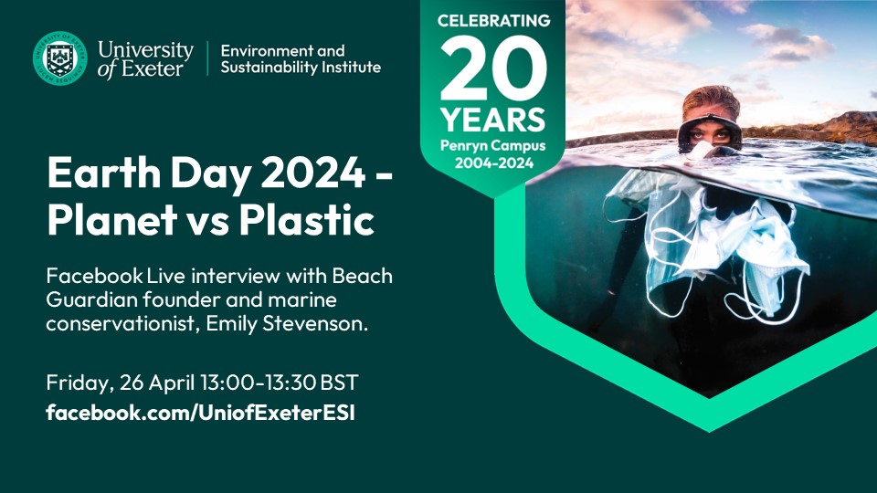 Join us for #EarthDay 2024 - Planet vs Plastic, a live-streamed interview with Beach Guardian founder and marine conservationist, Emily Stevenson, 26 April at 13:00: bit.ly/3JnloeL @PlasticWaive @E_StevensonBG @UniofExeterESI #EarthDay2024