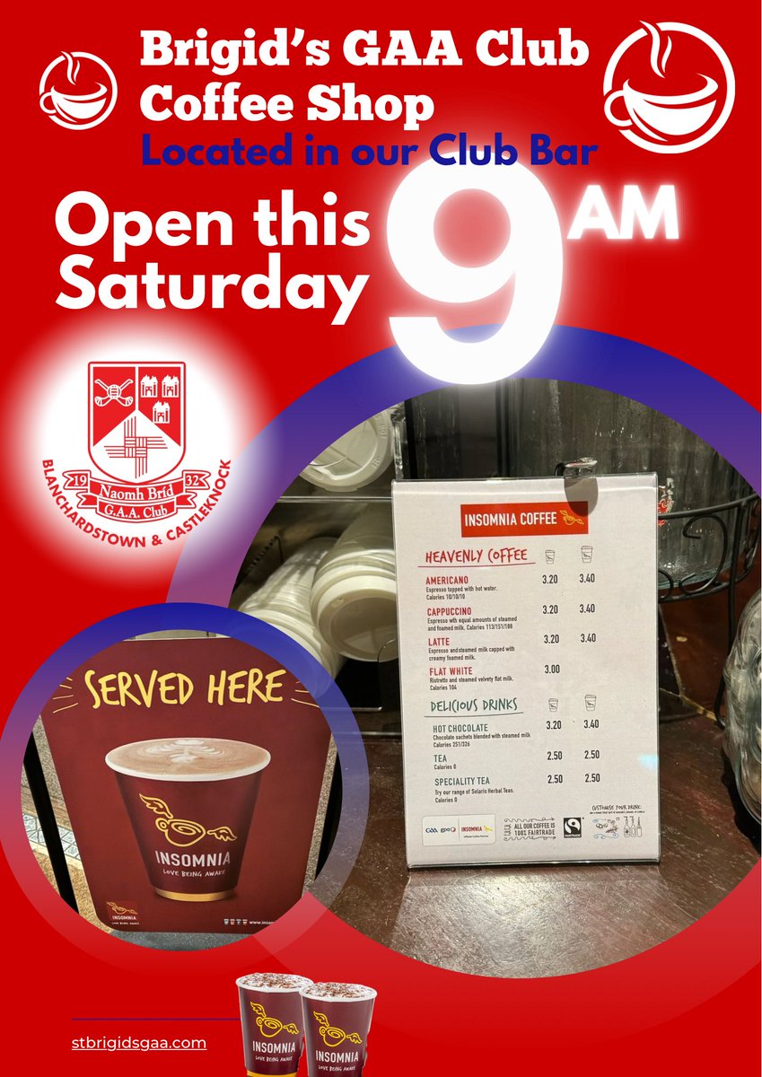 Fancy a Brew ? ☕️ 

Open 9am this Saturday! 🥐 
Located in our Club Bar 

#Blanchardstown #Castleknock #Dublin15 #coffee