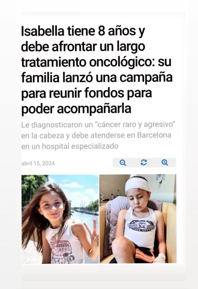 @unidosar @connieansaldi por favor pedimos difusión y colaboración. Es para Isabella de 8 años, padece un raro y agresivo cancer en su cabecita y el tratamiento oncologico es en Barcelona. #ayuda #solidaridad #unidosar