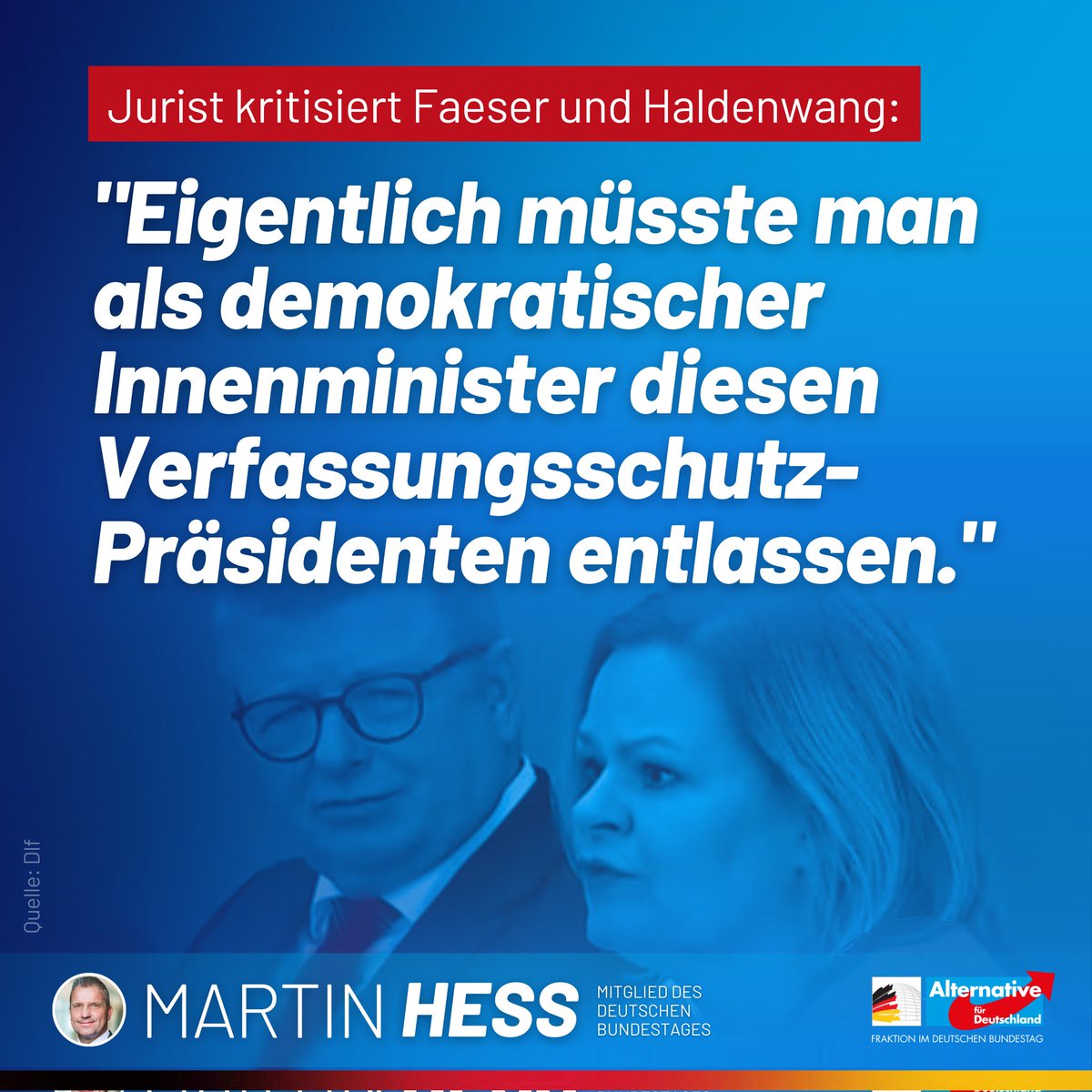 'Eigentlich müsste man als demokratischer Innenminister diesen Verfassungsschutz-Präsidenten entlassen, der so wenig Gespür für die Meinungsfreiheit und für die demokratischen Rechte hat.' Das ist die Meinung des Juristen Volker Boehme-Neßler, der Thomas Haldenwangs Arbeit in