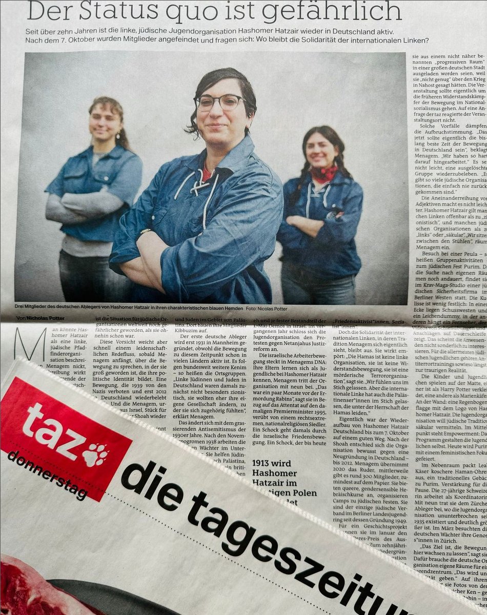 ***Ein Artikel über #HashomerHatzair wurde in der @tazgezwitscher (@n1ckism) veröffentlicht*** Bei einem besonderen Besuch in unserer Purim-'Peula' (Gruppenaktivität) sprachen wir über die Herausforderung, die Arbeit des Jugendverbandes im heutigen Deutschland zu erneuern.