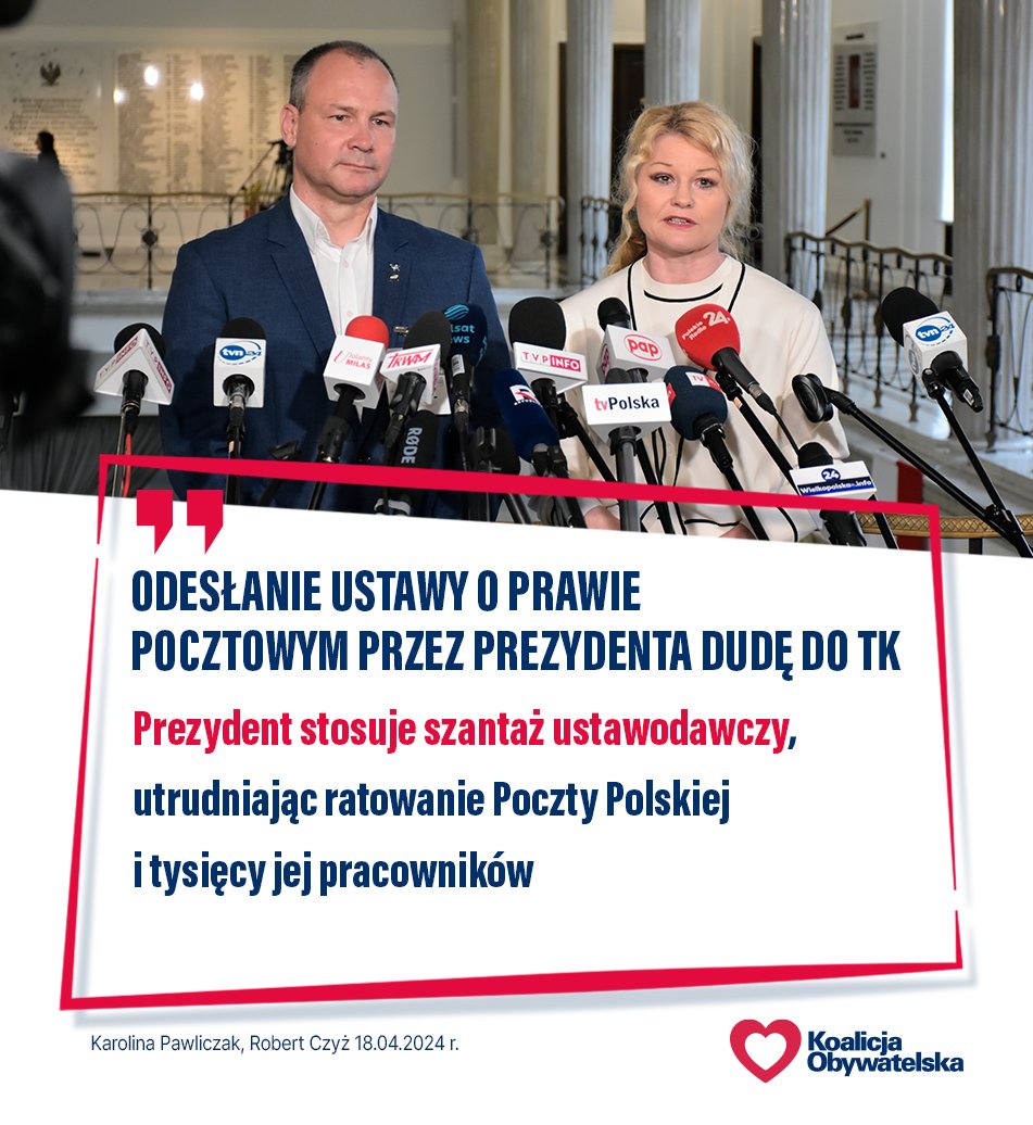 📌 Prezydent Duda powinien zająć się sprawami polskich obywateli. Odesłanie do TK podpisanej już ustawy ratunkowej dla Poczty Polskiej zagraża bezpieczeństwu spółki. 👇
