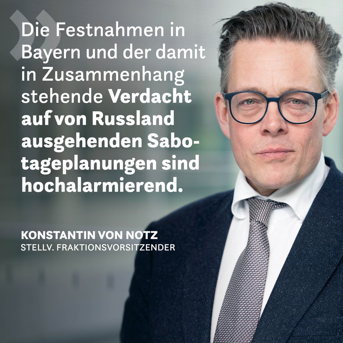 Es wäre schlicht ungeheuerlich, wenn Russland in Deutschland Sabotageaktionen tatsächlich plant & konkret umzusetzen versucht. Als Rechtsstaat & wehrhafte Demokratie müssen wir das entschlossen aufklären, die ganzheitliche Strategie und die Muster dahinter erkennen & analysieren.