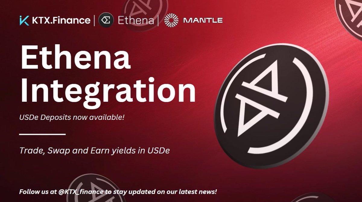 We're happy to announce the integration with @ethena_labs's $USDe! Utilize your $USDe on KTX.Finance 1️⃣ Swap $USDe at zero price slippage & impact 2️⃣ Trade Perps w up to 100x leverage using $USDe 3️⃣ Earn high yields with $USDe deposits 🔖 Read on to understand what…