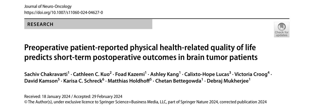 NeuroOncSurgery's tweet photo. In this study published @JNeurooncol by @Sach_Chak+, we find that PROMIS-29 PH summary scores may be predictive of increased hospital LOS, non routine discharges and 30-day readmission outcomes in #braintumor patients 

Great work! https://t.co/GNRwkuqycF