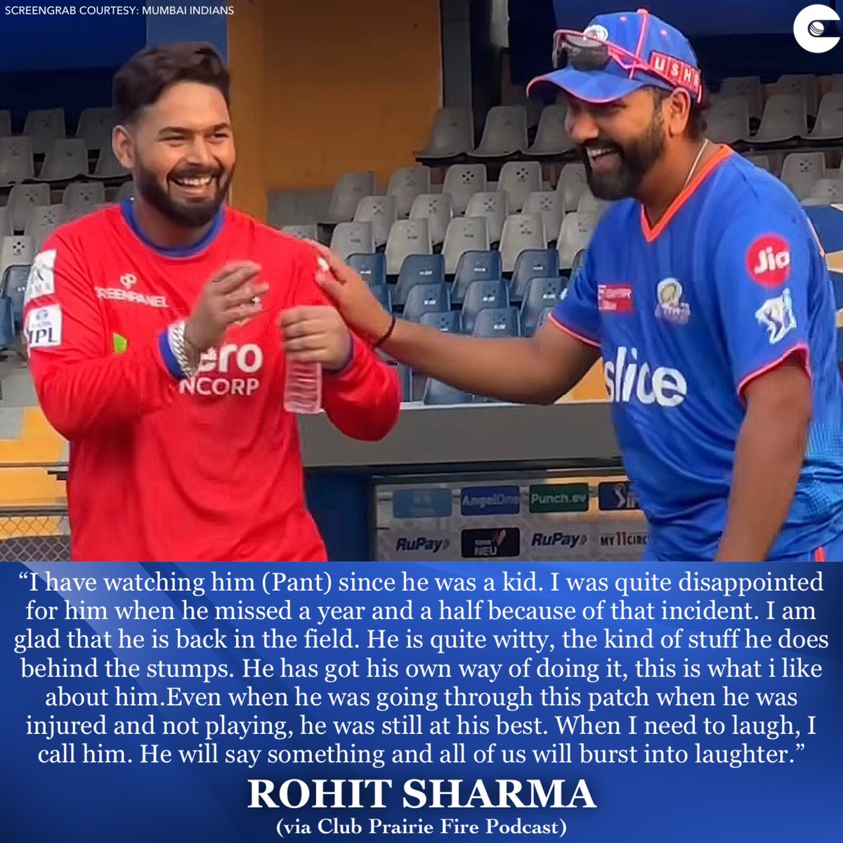 Everyone is happy to see #RishabhPant back on the field, including #TeamIndia captain #RohitSharma 💙

#IPL2024 #MI #DC