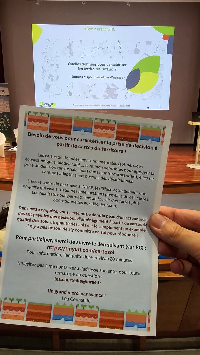 Davide Rizzo (@dav_rizzo) on Twitter photo <a href="/ChaireAgroTIC/">Chaire AgroTIC</a> <a href="/pierrecompere/">Pierre COMPERE</a> <a href="/ruralgranular/">Rural GRANULAR</a> <a href="/Montpellier3m/">Montpellier Métropole</a> <a href="/IGNFrance/">IGN France</a> <a href="/INRAE_France/">INRAE</a> <a href="/CREARicerca/">CREARicerca</a> <a href="/CRIGEPACA/">CRIGE Provence-Alpes-Côte d'Azur</a> <a href="/InstitutAgroMtp/">L'Institut Agro Montpellier</a> #SeminaireAgroTIC Prendre des décisions en utilisant les données... il faut en connaître l'#incertitude, comment la communiquer au mieux?
Voci la question qui vous pose Léa Courteille. Coup de pouce pour son #questionnaire tinyurl.com/cartosol
Réponses et RT appréciées 💙
/15 <a href="/ChaireAgroTIC/">Chaire AgroTIC</a> <a href="/pierrecompere/">Pierre COMPERE</a> <a href="/ruralgranular/">Rural GRANULAR</a> <a href="/Montpellier3m/">Montpellier Métropole</a> <a href="/IGNFrance/">IGN France</a> <a href="/INRAE_France/">INRAE</a> <a href="/CREARicerca/">CREARicerca</a> <a href="/CRIGEPACA/">CRIGE Provence-Alpes-Côte d'Azur</a> <a href="/InstitutAgroMtp/">L'Institut Agro Montpellier</a> #SeminaireAgroTIC Prendre des décisions en utilisant les données... il faut en connaître l'#incertitude, comment la communiquer au mieux?
Voci la question qui vous pose Léa Courteille. Coup de pouce pour son #questionnaire tinyurl.com/cartosol
Réponses et RT appréciées 💙
/15