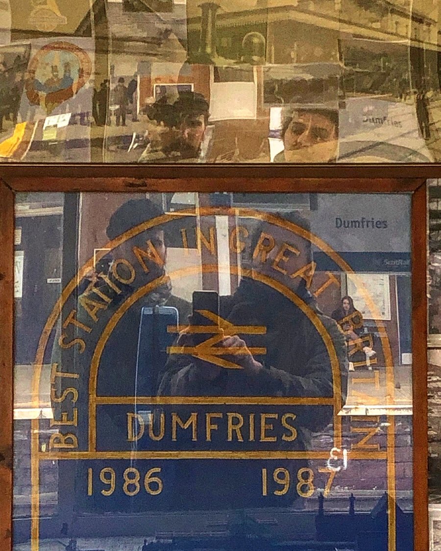 Victor and I at Dumfries, the Best Station in Britain 1986 & 1987, awaiting the Glasgow train. We perform in Glasgow tonight at The Hug and Pint. Tickets: thehugandpint.com/events/2024-04…