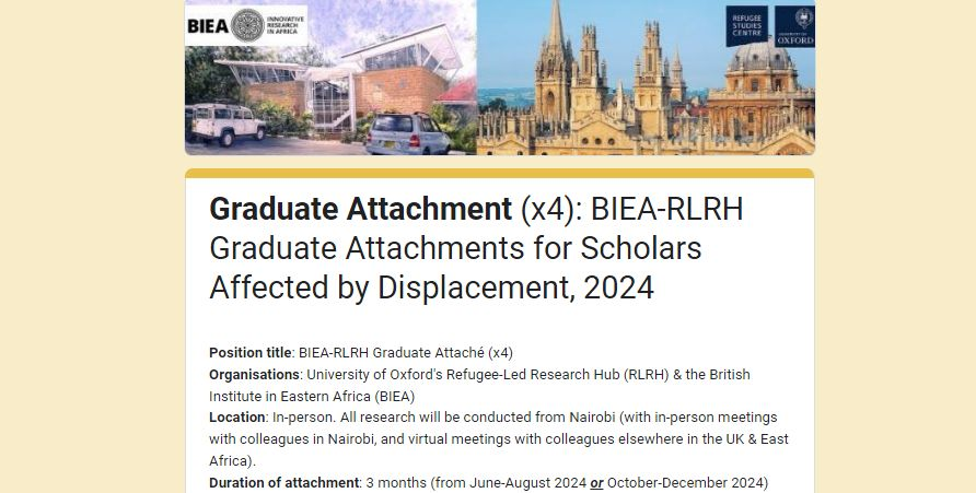 🌍🚀 Exciting opportunity! Apply for the BIEA-RLRH Graduate Attachment Scheme 2024! 📢 We’re thrilled to launch applications for the GAS in partnership with @The_BIEA. Join cohorts of early-career scholars interested in East Africa-based research. Deadline: 8th May, 5pm EAT 🧵