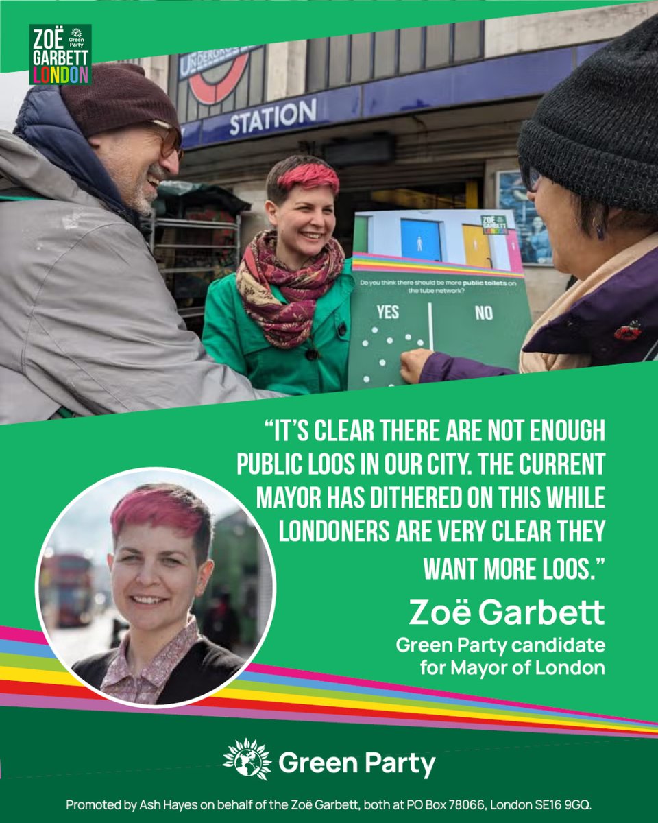 🚇 Londoners want more public toilets on the tube network 🥀 The current Mayor of #London has dithered on this.  🟢 A Green Mayor will pledge more money for toilets to keep #PublicTransport more accessible.
