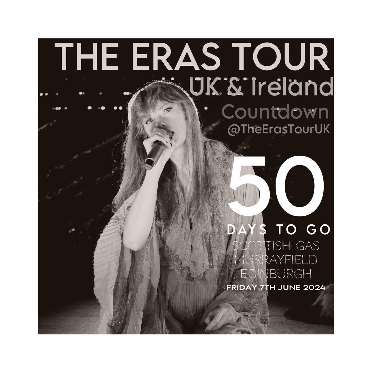 📆 Only 50 days until @taylorswift13 kicks off the UK leg of the Eras Tour with shows at Murrayfield, Edinburgh! Make sure to stream Taylor’s new album, the Tortured Poets Department from 5AM BST tomorrow! 🤍 📸 sourced from @4k_taylorr