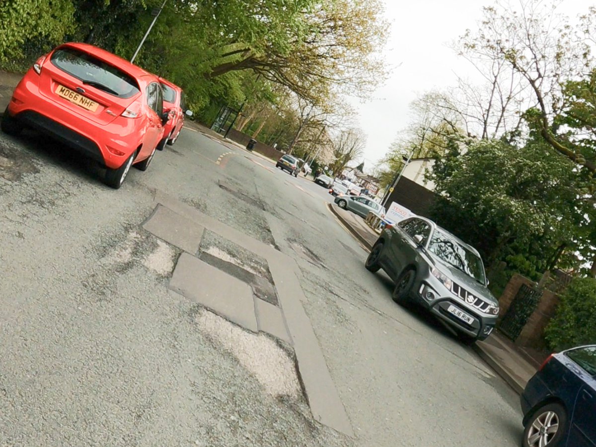Church Rd in Gatley, this is what happens when you 'patch repair' the roads, similar nearby, need to keep alert especially with al the rain we've had