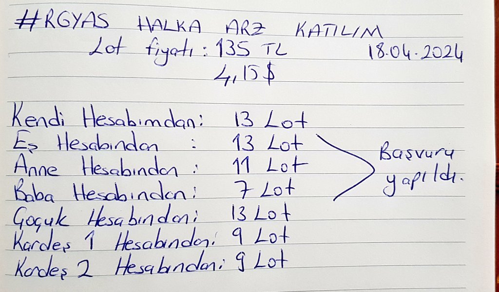 borsacibaba34's tweet photo. #RGYAS
7 ayrı hesaptan başvuru yapıldı.
Hayırlısı olsun bakalım.
#KTLEV performası gibi olur inşallah
 
#halkaarz https://t.co/ghPcNRPn1N