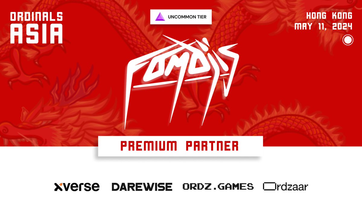 🐲 PARTNER ANNOUNCEMENT 🐲 @fomojis is a premium partner for @Ordinals_Asia in Hong Kong! Fomojis is one of the first Ordinals collections that made use of recursive inscriptions and delayed reveal on the Bitcoin blockchain. 🎟️Get your ticket today: lu.ma/OrdinalsAsia