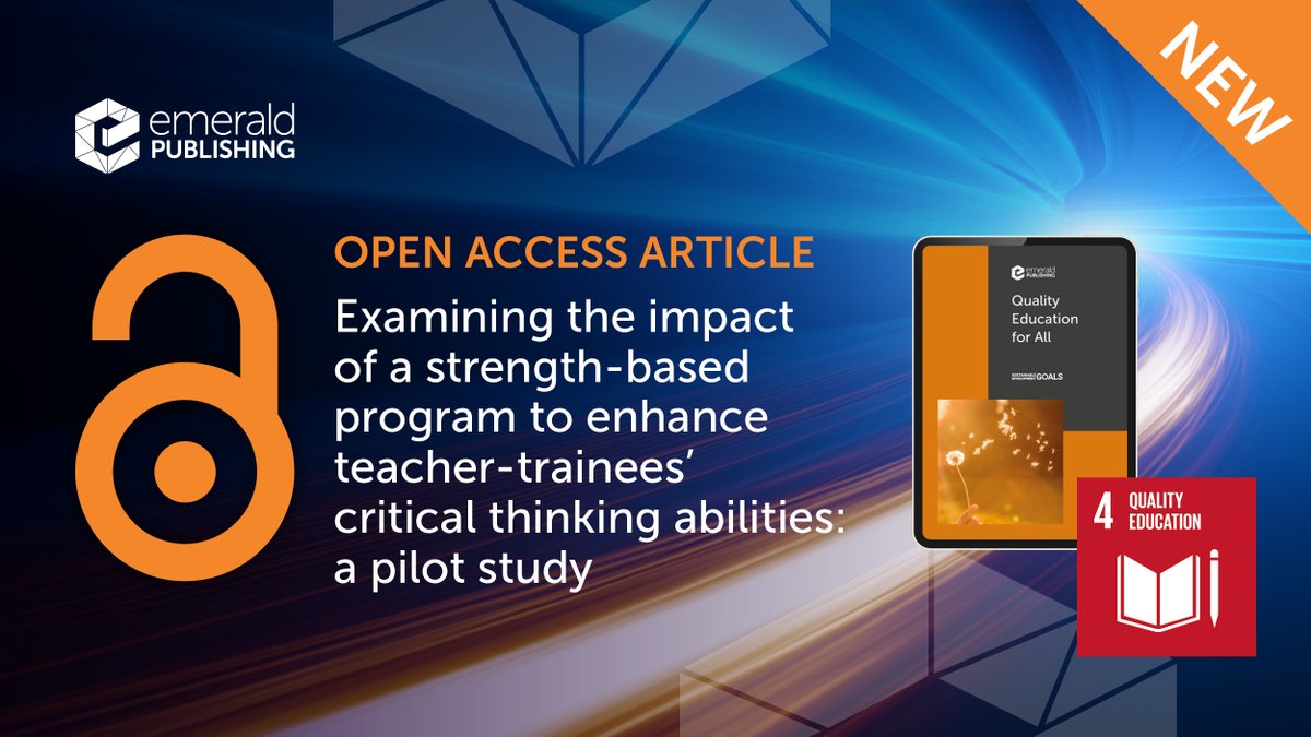 🎉 Our #QEA journal has published a new #OpenAccess article! The paper examines how a strength-based program can advance the critical thinking skills of teacher-trainees. Read here bit.ly/3PUnJBu @EmeraldGlobal @ChrisBrown1475 @SharonP43087108 #Education #SDG4