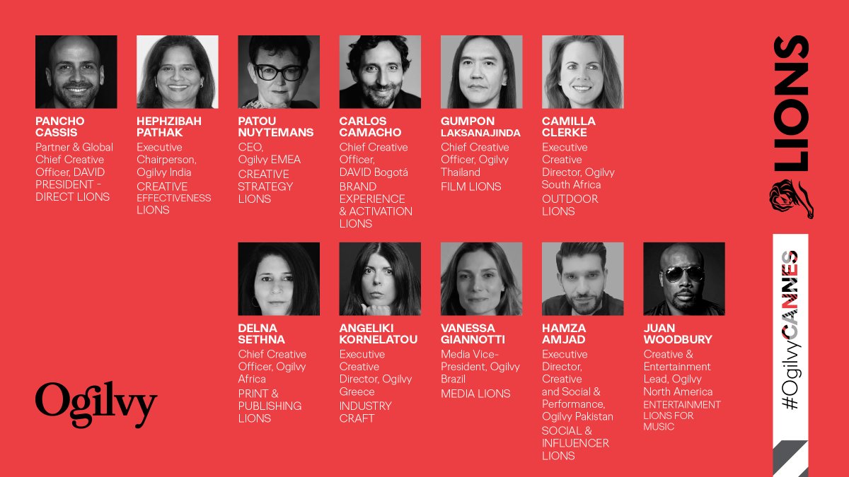 With #CannesLions2024 swiftly approaching, we're proud to be sending an all-star lineup of Judges to the festival this year!

Meet the full 2024 @Cannes_Lions Jury here: okt.to/uGgTtm

#OgilvyCannes