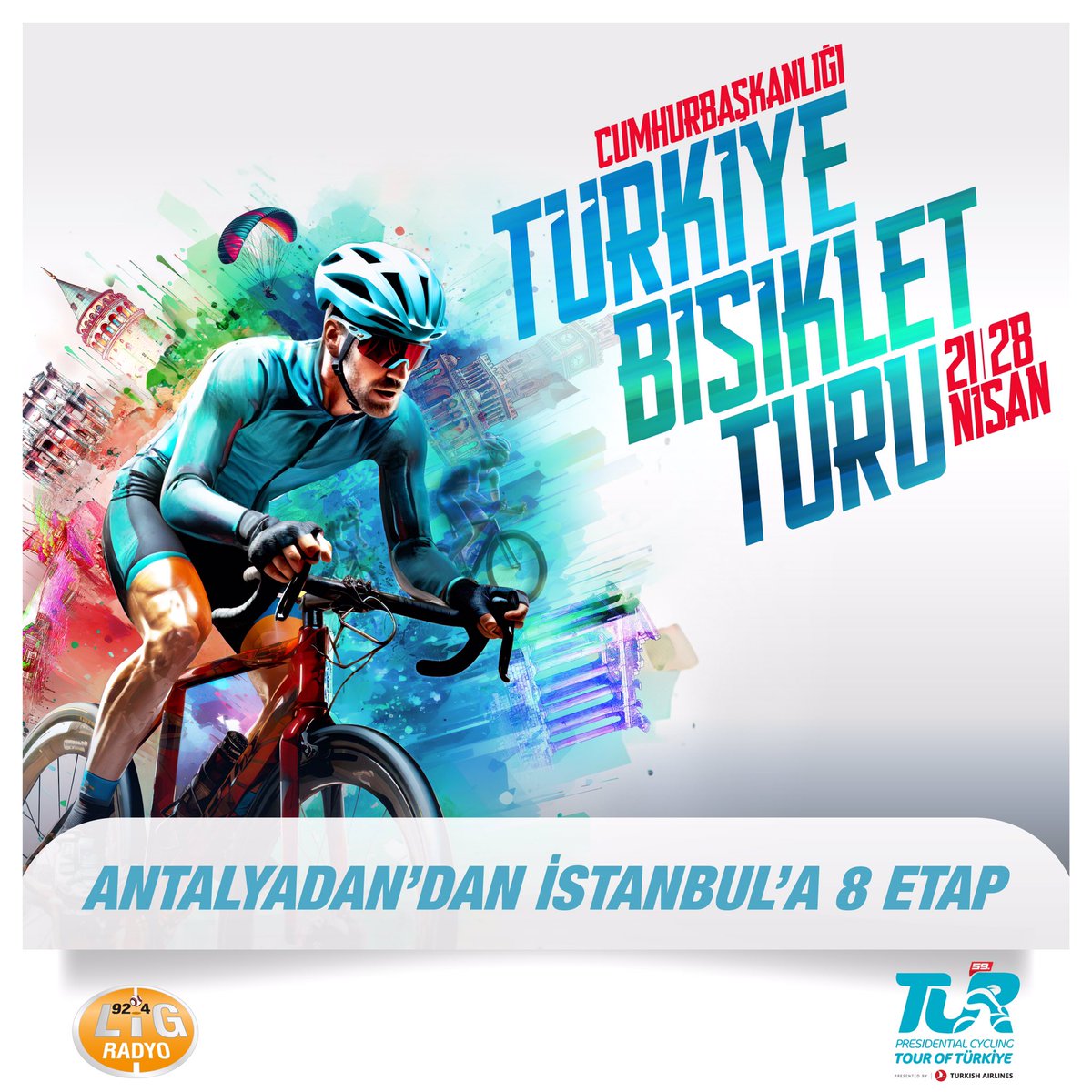 🚴‍♂️ 59.’su düzenlenecek olan “Cumhurbaşkanlığı Türkiye Bisiklet Turu” 21 Nisan’da Antalya’dan start alıp, 28 Nisan’da İstanbul’da son bulacak. Lig Radyo olarak medya sponsoru olduğumuz tur 2024 heyecanına hazırız. 59. Cumhurbaşkanlığı Türkiye Bisiklet Turu’nun tüm detaylarını…