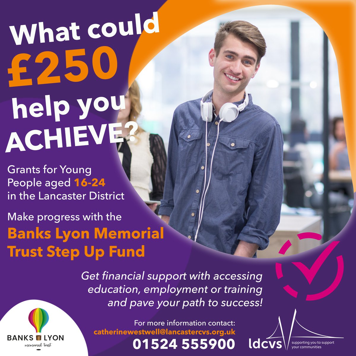 Aged 16-24 living in the #LancasterDistrict? Facing education, training, or employment challenges? Grants up to £250 from @BLMemorialTrust #StepUpFund available for courses, equipment, or essentials. Pave your path to success! 🌟🎓🚀Contact catherinewestwell@lancastercvs.org.uk