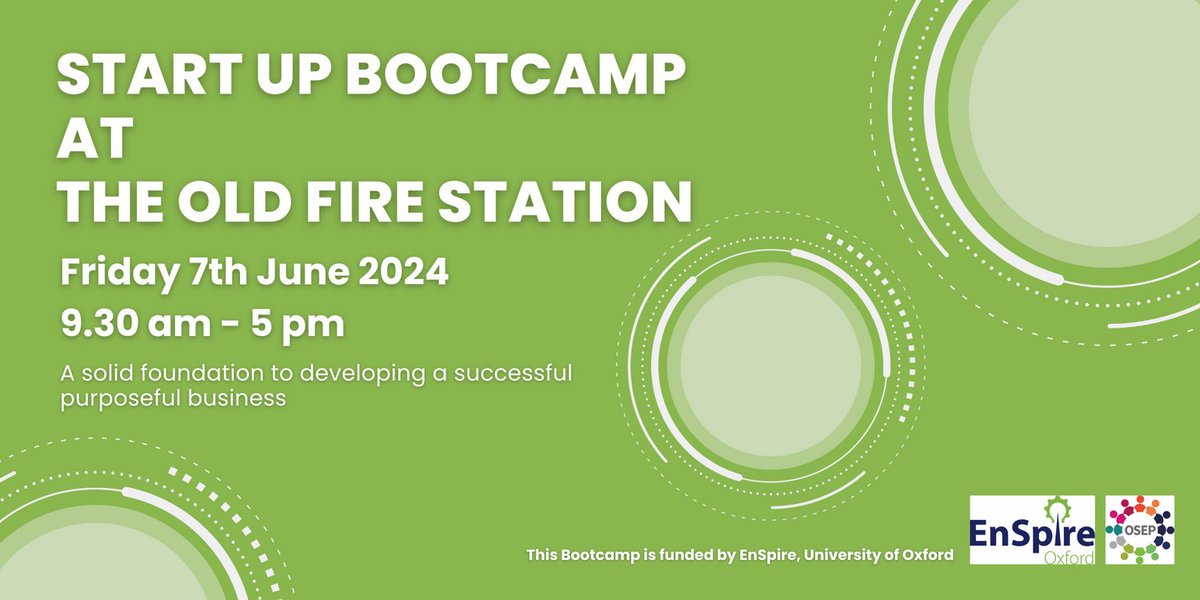 🚀 Startup Bootcamp: Gain a solid foundation in developing a successful business with social impact. 📅 7th June, 9:30-5pm, The Old Fire Station ✨ Open to @UniofOxford students, staff & Oxfordshire community members Book your place here by May 15th ▶️ tinyurl.com/36x33u7n