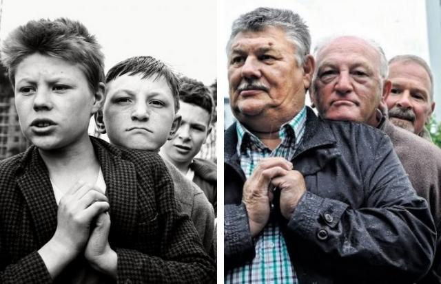 oakroyd's tweet photo. The famous Castlemilk Lads pic by Oscar Marzaroli in 1963. The later pic is from 2012. (Scotland on Sunday) https://t.co/wLpFtaHngz