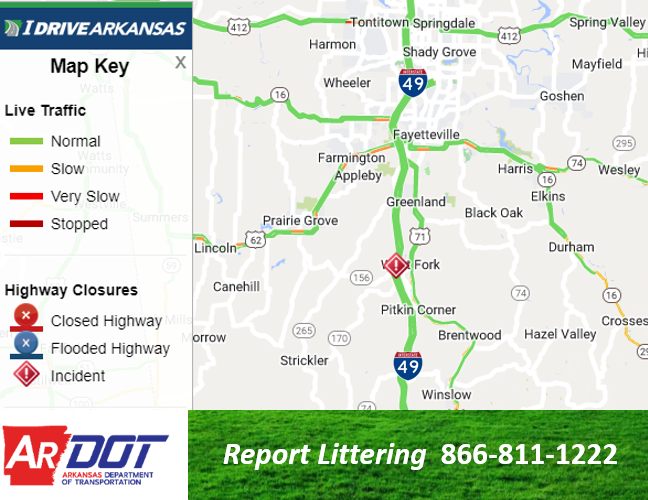 Washington Co: (UPDATE) I-49 NB right lane remains blocked due to an accident just south of West Fork (mm 52.3).  Monitor at IDriveArkansas.com.  #artraffic #nwatraffic 
 twitter.com/IDriveArkansas…