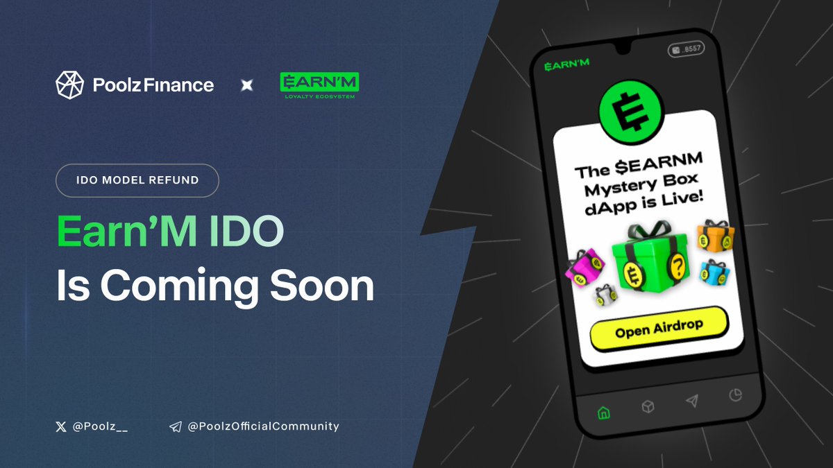 EARN'M IDO // @EARNMrewards Deflationary #MobileFi & #DePIN Rewards, Transforming Smartphones into EarnPhones 💡 +1,000,000 $EARNM Mystery Boxes distributed 💡 +$250 Million in earnings and savings facilitated to millions of users by Earn’M Team 💡 +1,000,000 aggregate social