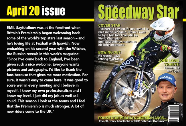 🧙 Emil Sayfutdinov exclusive interview. ❤️ Tribute to the late John Louis. 🇬🇧 Clegg reflects on his decision to retire from speedway. 🔵 Craig Cook on Workington's win at Redcar. New issue out now! ORDER + SUBSCRIBE ⬇️⁣ 💻 speedwaystar.net⁣ 📞 0208 335 1113