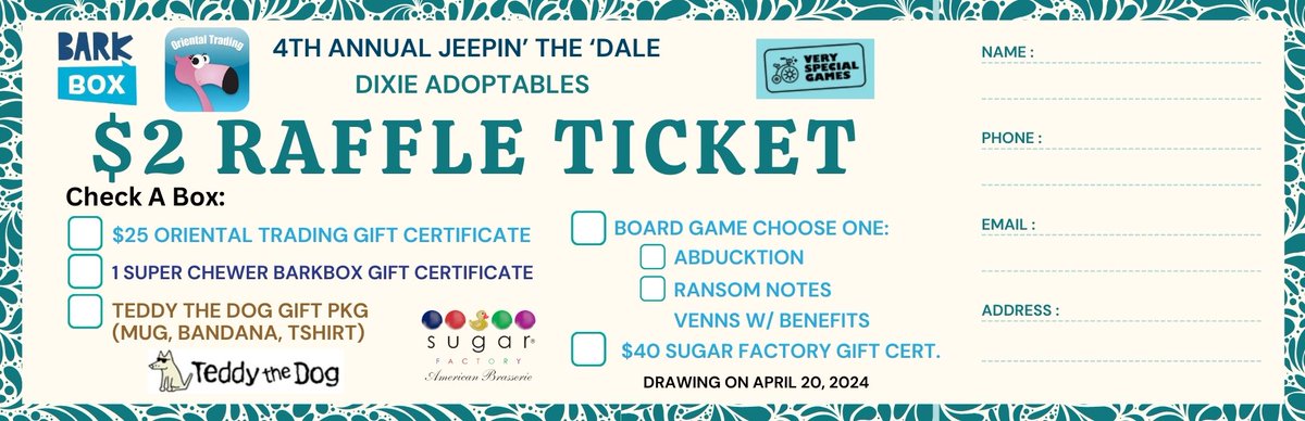 DixieAdoptables's tweet photo. Another round of Thanks to the wonderful companies that donated to our raffle:
Barkbox #barkforgood @barkbox
Oriental Trading #orientaltrading @orientaltrading
Get your raffle tickets here: https://t.co/MTG8USg9vM https://t.co/HO6ij9mm3a