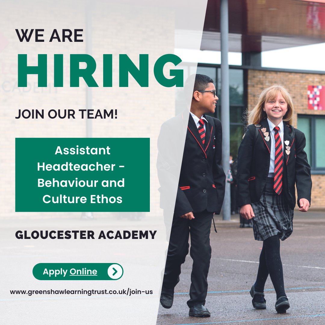 Come and join our amazing Leadership team at @GloucsAcademy Assistant Headteacher - Behaviour and Culture Ethos Closing Date: 01/05/24 Salary: L11 – L15 (£60,488 - £66,628) ce0218li.webitrent.com/ce0218li_webre…