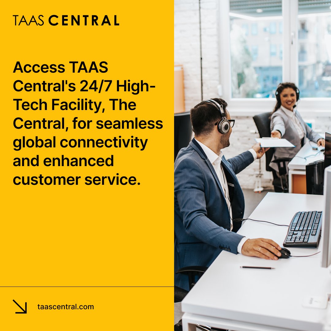 Connect effortlessly with TAAS Central's 24/7 High-Tech Facility, The Central. Bridge time zones, enhance customer service, and gain a competitive edge in today's interconnected world. #GlobalConnectivity #TAASGlobalReach
