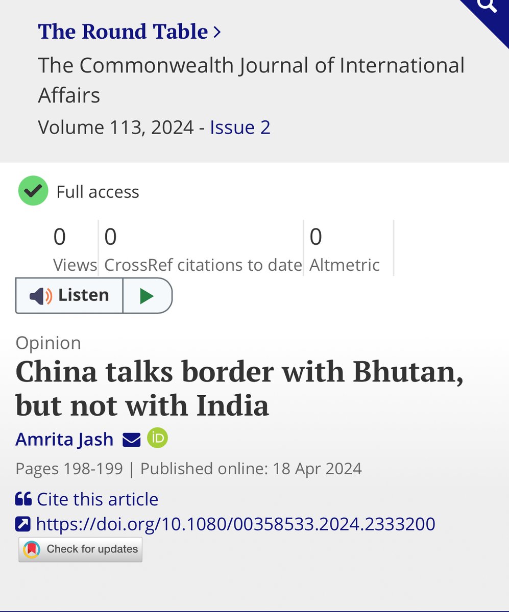 Happy to share my article on #china, #bhutan and the border with #india, which can be accessed at tandfonline.com/eprint/YH6IHXB… @girmanipal @MAHE_Manipal @MEAIndia @ChinaPowerCSIS @StimsonCenter @NBRnews @JamestownTweets #india #china #bhutan #ArunachalPradesh #sikkim #easternladakh