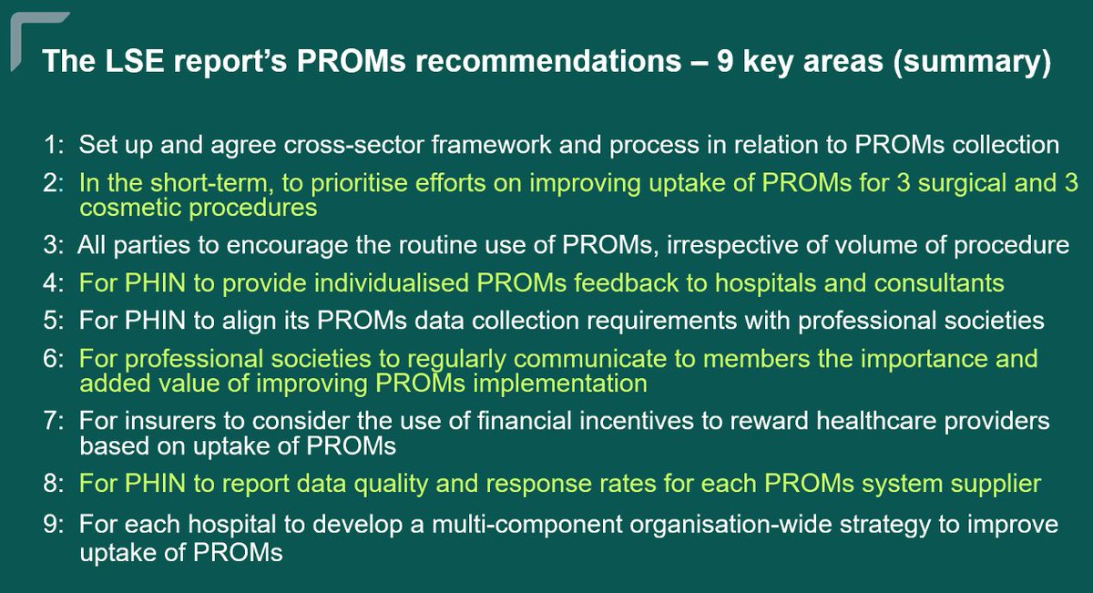 Many thanks Greg and colleagues from the @PHIN_UK #PROMs group for summarising a lot of information on PROMs data collection and use in the private health sector. Webinar slides & report will be sent to all network members soon. Thanks all who attended & asked great questions!