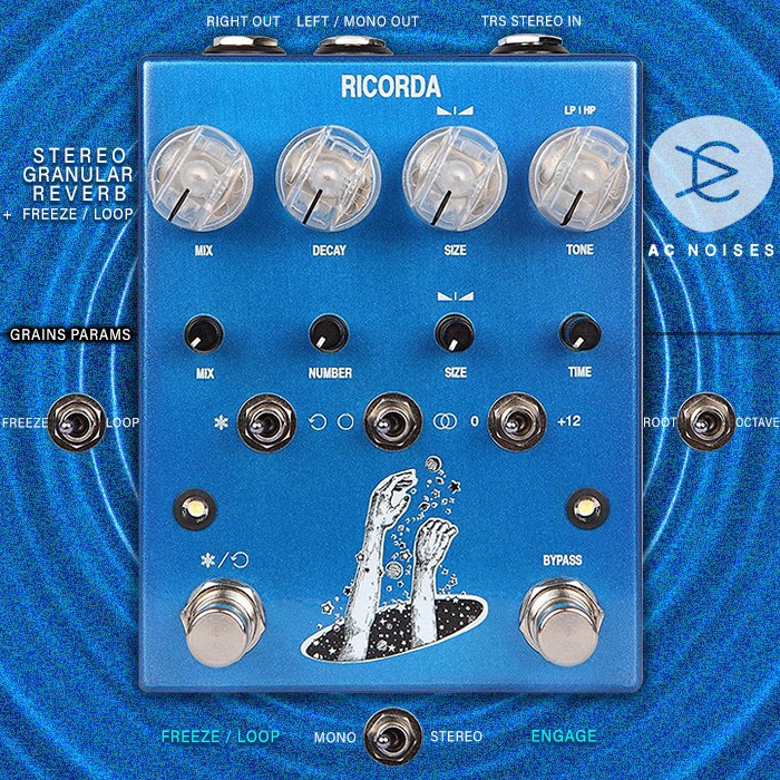 x_pedal's tweet photo. AC Noises unleashes the really smart Ricorda Stereo Granular Reverb + Freeze/Loop - https://t.co/miHa4SquAE @acnoises #acnoises #acnoisesricorda #ricordastereogranularreverb #granularreverb #reverbpedal #stereoreverb #guitarpedalx https://t.co/gbQyHvkCUX