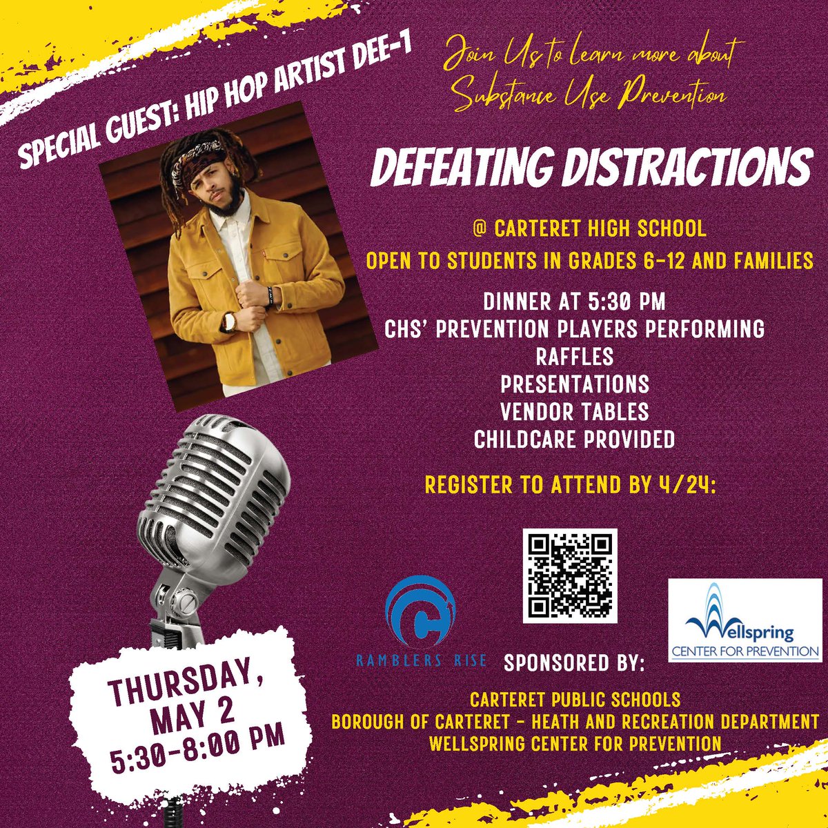 May 2nd, 2024 5:30-8:00 pm, Carteret High School will be holding an event regarding substance use prevention for students in grades 6-12 and their families.  We will also have raffles. Dinner will be available at 5:30 pm. Register by April 24th, 2024
forms.gle/Q38s5mfkP2xJec…