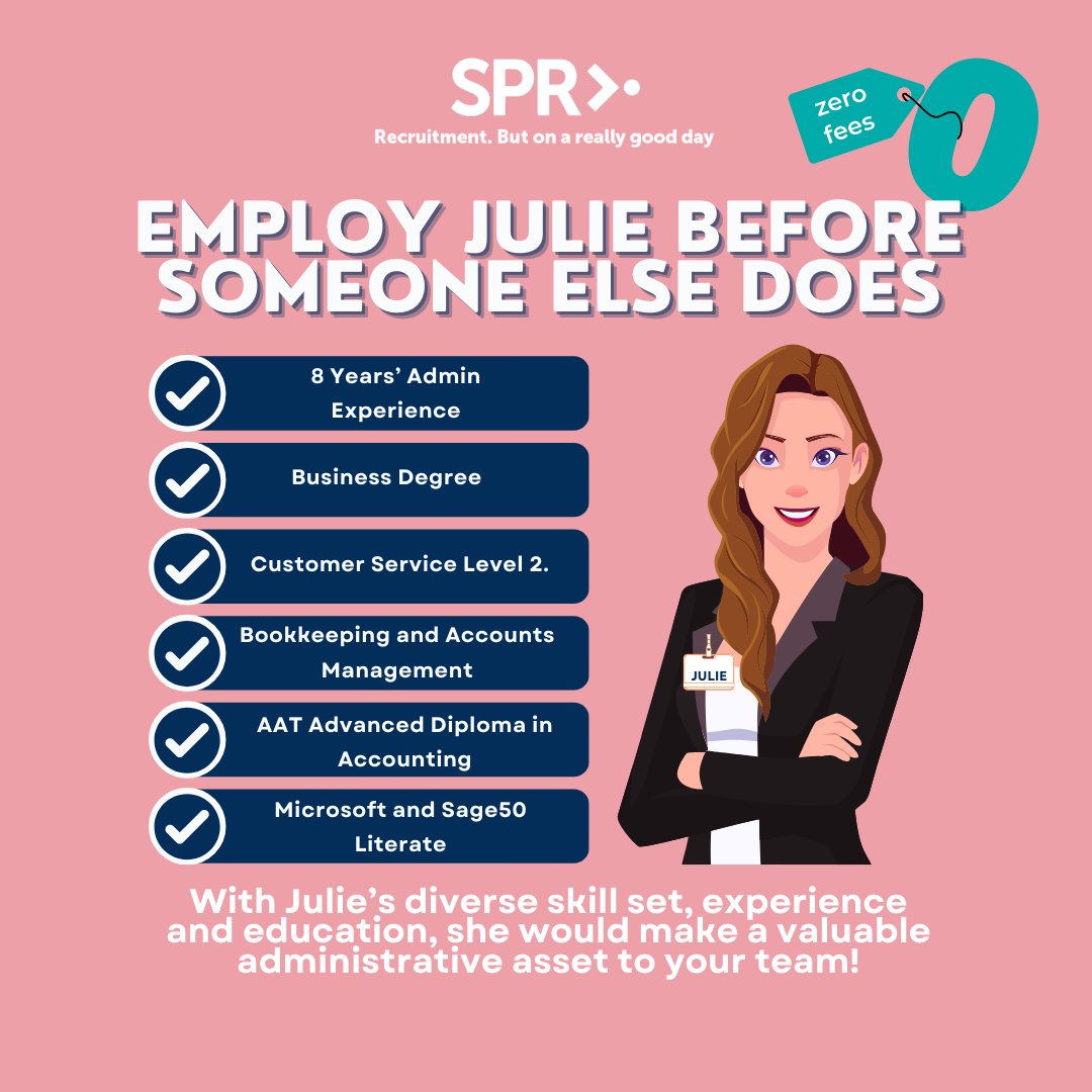 At SPR, we are proud to launch a campaign dedicated to putting our valuable, unemployed candidates into long-term, sustainable employment… for free!​ 👩🏼‍💻Meet Julie!👩🏼‍💻​ 📨Email us on enquiries@startingpointrecruitment.co.uk​ 📲OR DM us directly!​ #YourNewHire