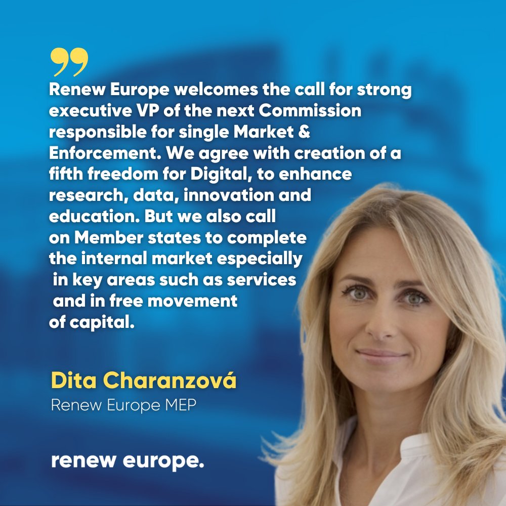 Letta Report offers a welcome vision to strengthen our single market.

Reduce administrative burden on SMEs, dismantle barriers in services, financing future competitiveness... 

#RenewEurope will always be at the forefront to upgrade our single market.

📰reneweuropegroup.eu/news/2024-04-1…