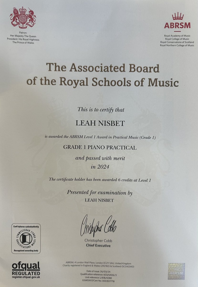 Well done to Leah S1 who just passed her ABRSM Piano exam 👏 @braidhurst @nlcpeople