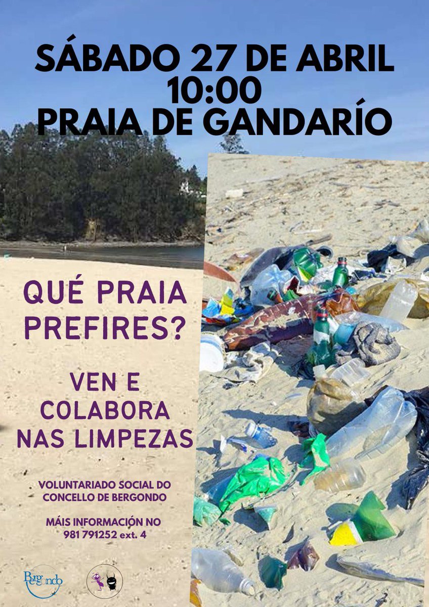 🏖️ O sábado 27 de abril celebraremos unha xornada de limpeza de praias en Gandarío! 🕙 A iniciativa terá lugar ás 10:00 horas da mañá. 💪 Anímate a colaborar! Máis info no 📞 981 791 252 ext.4