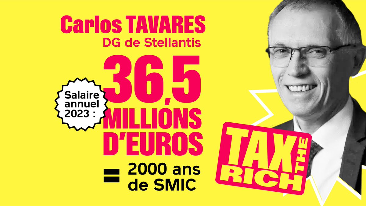 🚨 Patron de Stellantis, Carlos Tavares va gagner jusqu’à 36 millions d’euros. Des chiffres indécents alors que la misère explose en Europe. Avec notre liste #RéveillerLEurope, nous portons la taxation des plus hauts patrimoines à l’échelle européenne. #TaxTheRich