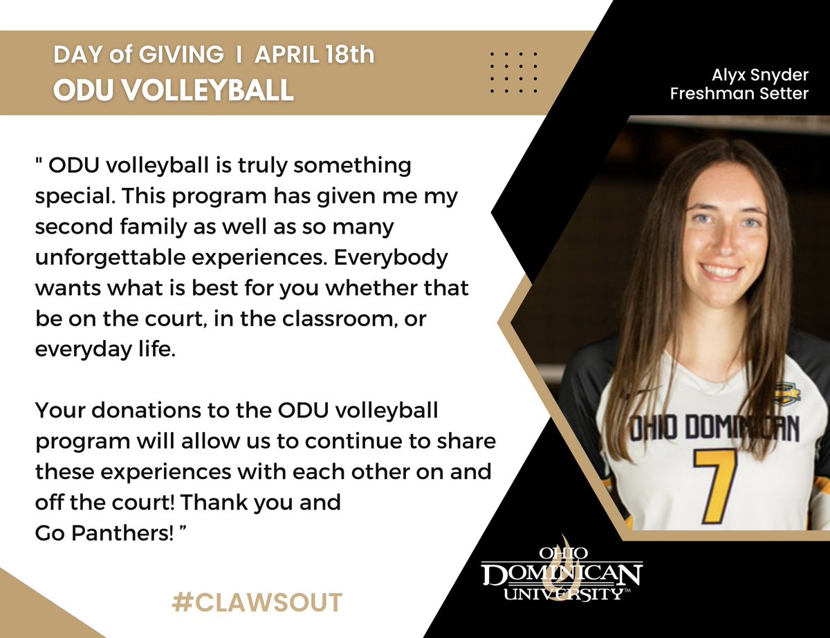 Join us in making a difference by contributing to ODU volleyball during our second annual Day of Giving. Your generous donations directly enhance our student-athlete experience. Thank you for your support! Go Panthers! 

To donate, please visit (ohiodominican.formstack.com/forms/volleyba…)