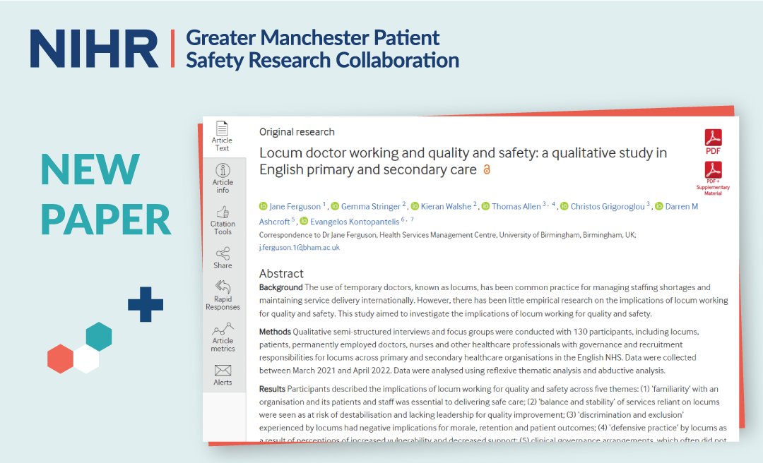 📢New Paper in @BMJ_Qual_Saf Our study finds that working arrangements for locum doctors pose significant patient safety challenges for the NHS in England, although there are opportunities to be grasped too. 🔗News story: bmj.com/company/newsro… 🔗Full paper:…