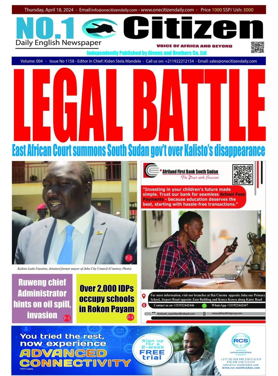 afrovertize's tweet image. LEGAL BATTLE: East African Court Summons South Sudan Government Over Former Juba Mayor #Kalisto's Disappearance