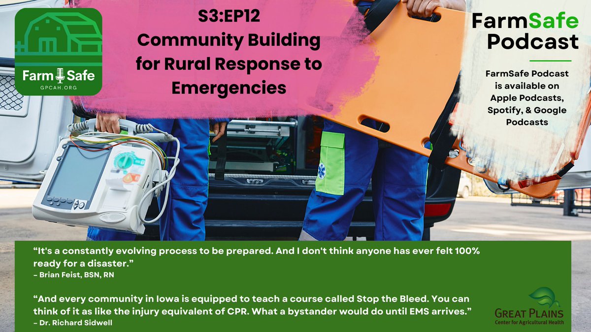 Pleasure to participate in this discussion with @GPCAH and @b_feisty about farm emergency preparedness. With longer EMS response times, @acsSTOPTHEBLEED is especially important in #rural areas. Podcast here: bit.ly/3Uo6tYb