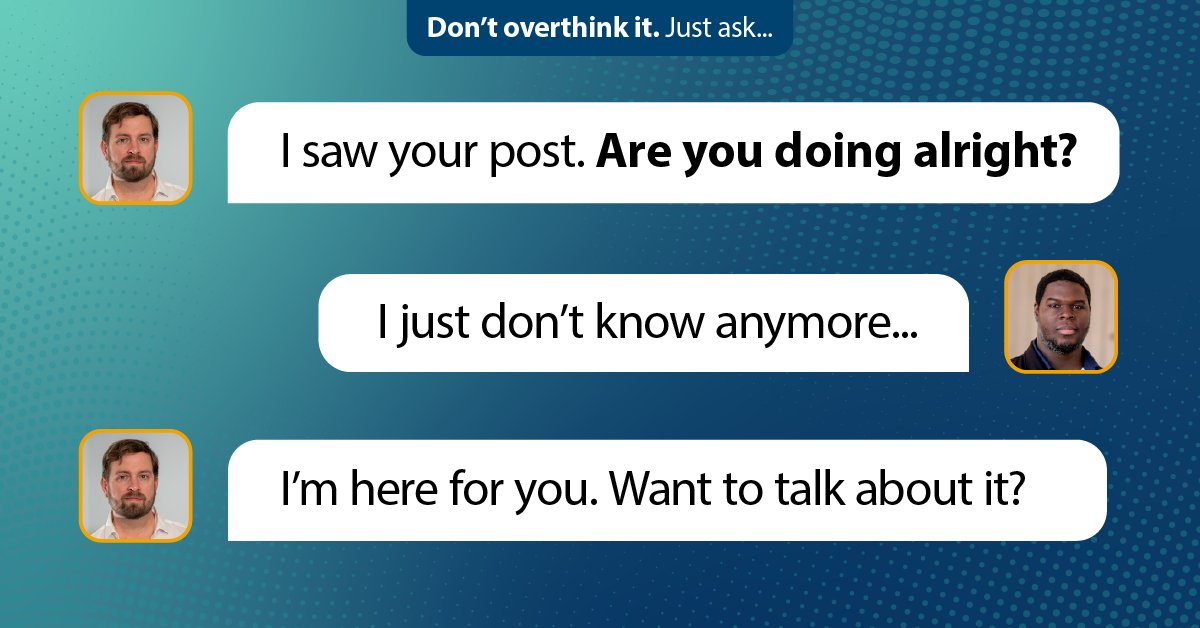 If you notice a #Veteran friend posting about suicide or emotional distress on social media, you can take steps to support them. You don’t have to be a health care professional—just be there for them and let them know you care.

Learn how to respond: MentalHealth.VA.gov/suicide_preven….