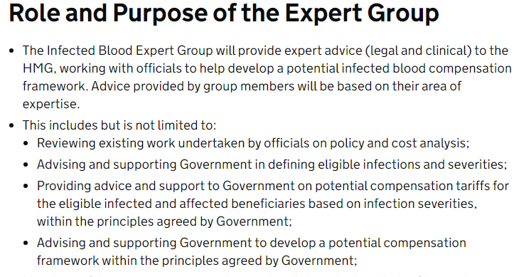 It would appear that #UKGov is going to ignore the comprehensive work of Sirs Brian Langstaff & Robert Francis #infectedblood.

Going instead with their newly appointed 'Expert Group' (member list redacted, but Bayer involved).

This does not bode well.

gov.uk/government/pub…