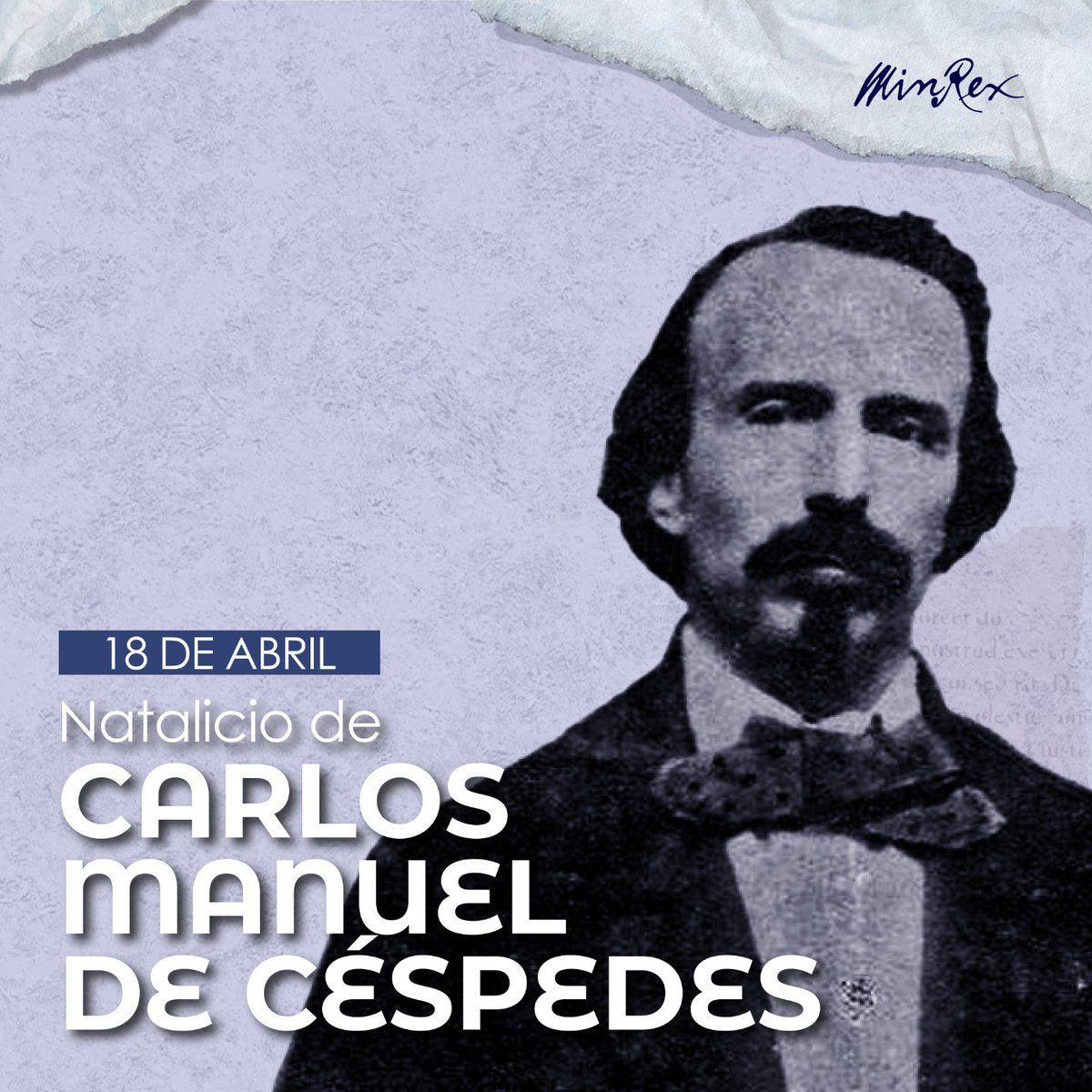 CubaMINREX's tweet photo. Hoy conmemoramos el 205 aniversario del natalicio de Carlos Manuel de Céspedes, el Padre de la Patria. 

En esta fecha reafirmamos nuestra aspiración de mantener vivo su legado histórico en cada acción de la #DiplomaciaRevolucionaria. 

#CéspedesImpetuYGrandeza https://t.co/NytIDF0ntJ