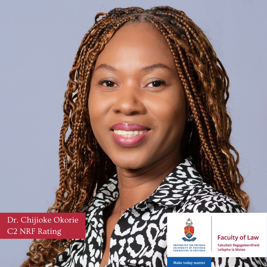 [NRF Ratings] UP Law would like to applaud Dr. Chijioke Okorie, a lecturer in the Department of Private Law at @UPTuks, for receiving Category C, sub-level C2 rating, from the National Research Foundation (@NRF_News). #ProudlyUP #LegaPrimaFacie