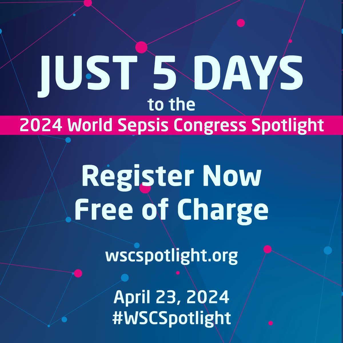 Time has flown, Spring is here, can you believe our free online congress #WSCSpotlight is just 5 days away? 📅 Tuesday, April 23 🗣️ Over 45 speakers 🤑 Free of charge 🧠Talks on #sepsis, #AMR, #AI, much more Program, speakers, and free registration 👉 wscspotlight.org